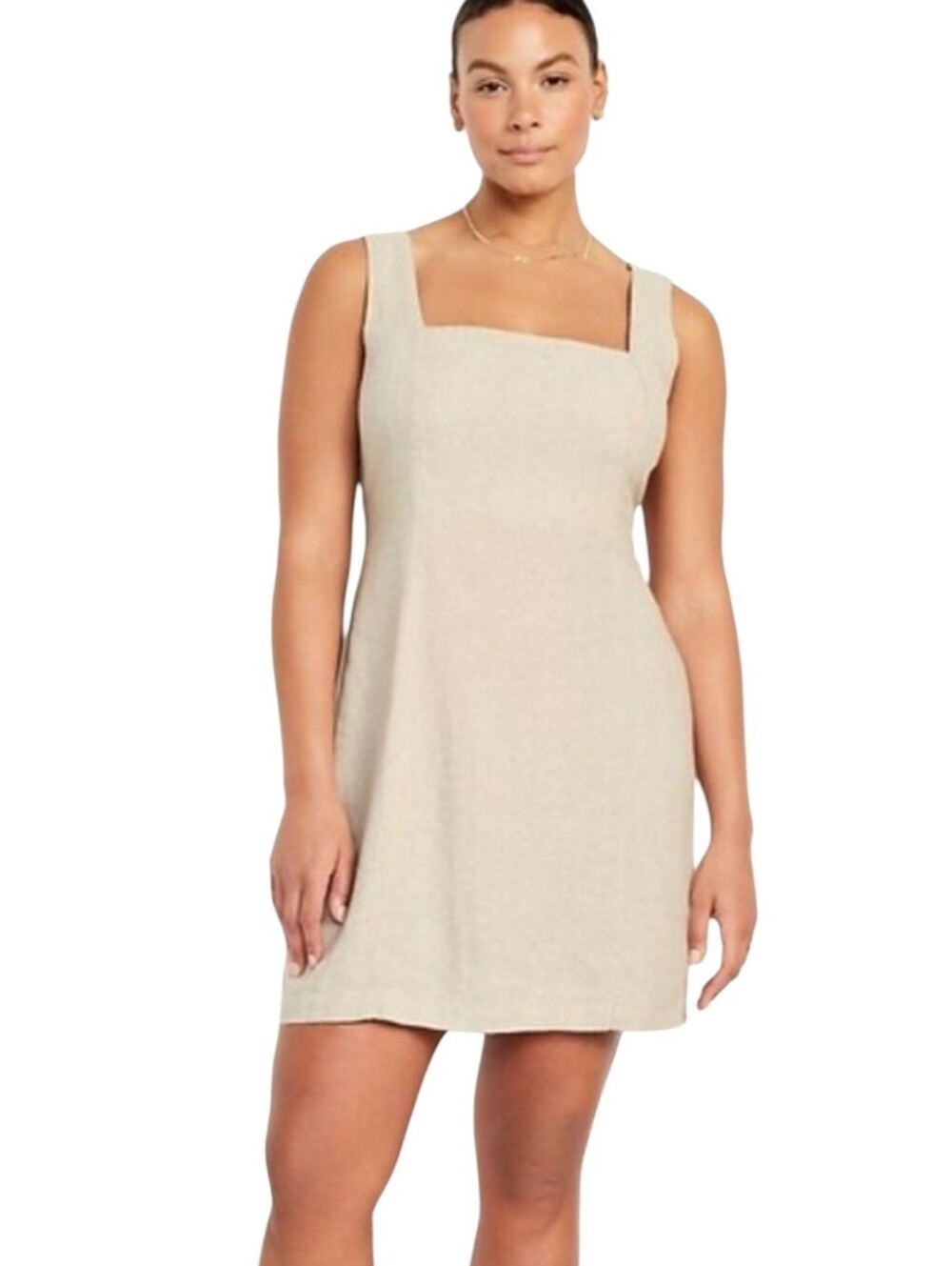 Women's Old Navy Linen Blend Taupe Color Sqaure Neck Dress Sz Large